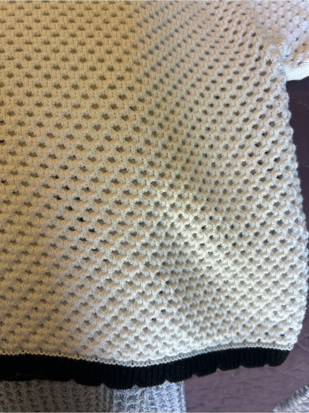 GAP White Open-Knit Button Down Top with Black Trim - Picture 5 of 5